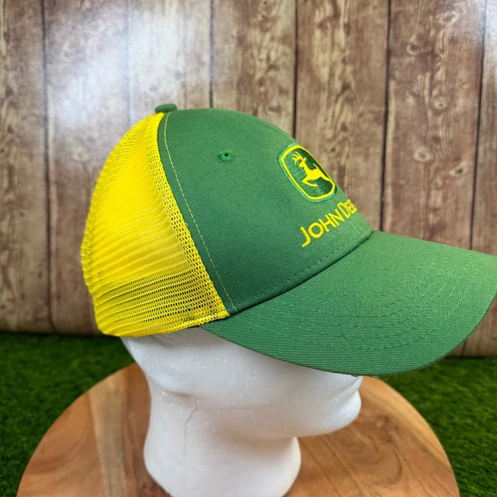 John Deere Trucker Hat Mens One Size Green Yellow Mesh Snapback Logo